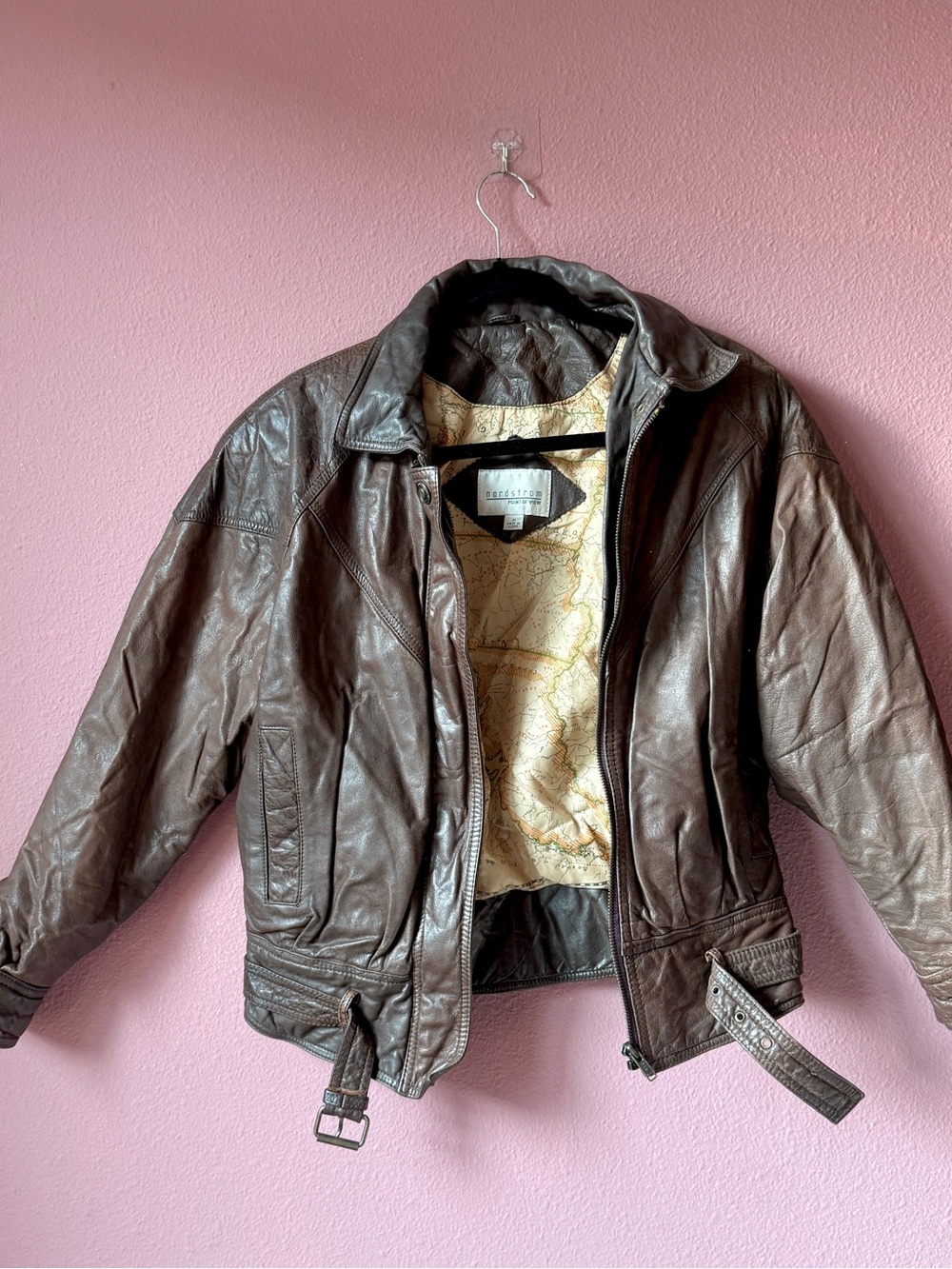 Nordstrom Brown Leather Bomber Jacket